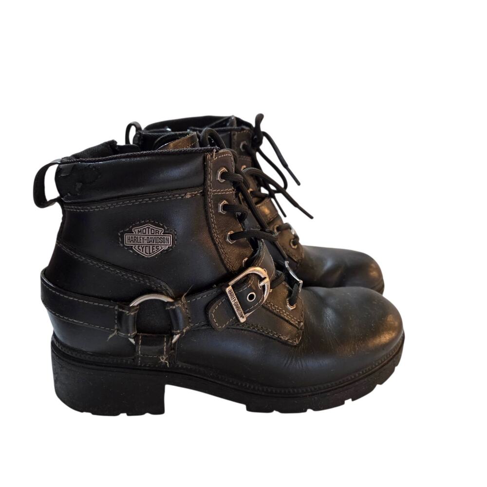 Harley Davidson Tegan Lace Up Leather Harness Riding Boots Women's Sz 8 - flaw